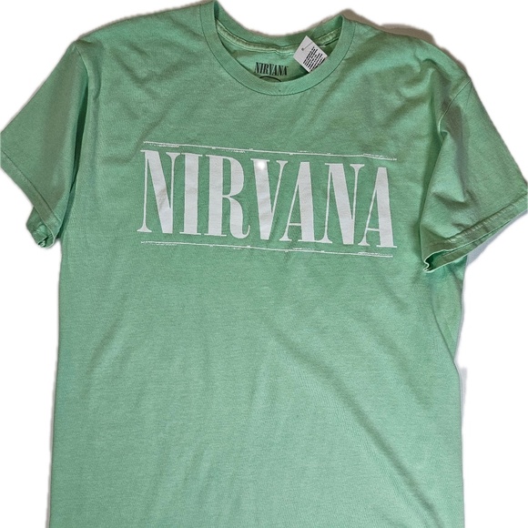 Nirvana Shirt Mens Large Mint Green Happy Face Graphic Short Sleeve Crewneck - Picture 1 of 6